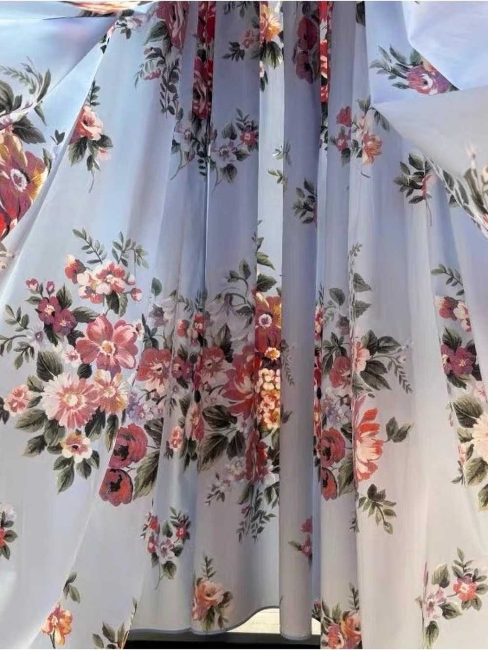 Luxury 100% Cotton Blue Floral Maxi Dress with Red Rose Print - Picture 14 of 14